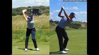 Justin Thomas golf swing  Long Iron faceon amp downtheline July 2017 [upl. by Annoik181]