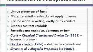 Misrepresentation Lecture 1 of 4 [upl. by Eejan719]